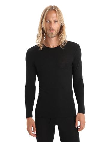 Black Icebreaker Merino 175 Everyday Long Sleeve Crewe Thermal Top Men's Base Layers | AU 1376KORI